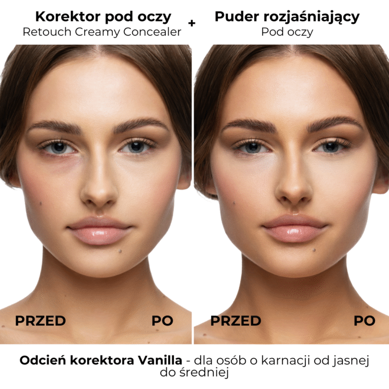 Zestaw EFEKT PHOTOSHOPA (wygładzający puder pod oczy, korektor pod oczy retouch creamy concealer, puszek) - obrazek 7