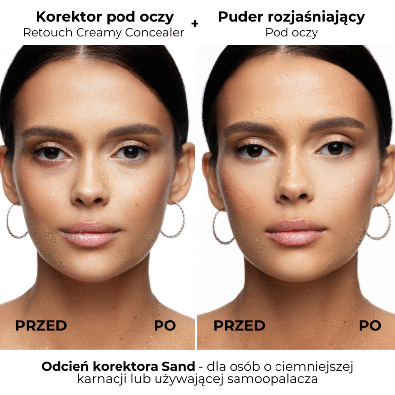 Zestaw EFEKT PHOTOSHOPA (wygładzający puder pod oczy, korektor pod oczy retouch creamy concealer, puszek) - obrazek 8